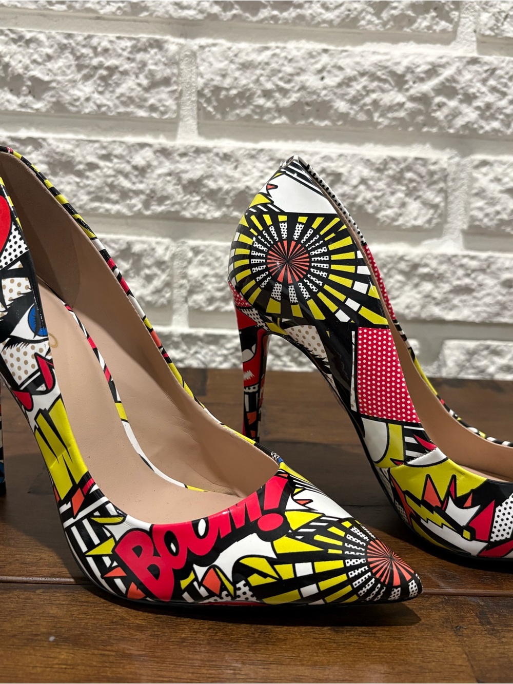 Aldo Women’s Comic Pop Print High Heel Pumps in Red, Yellow, Black, White
